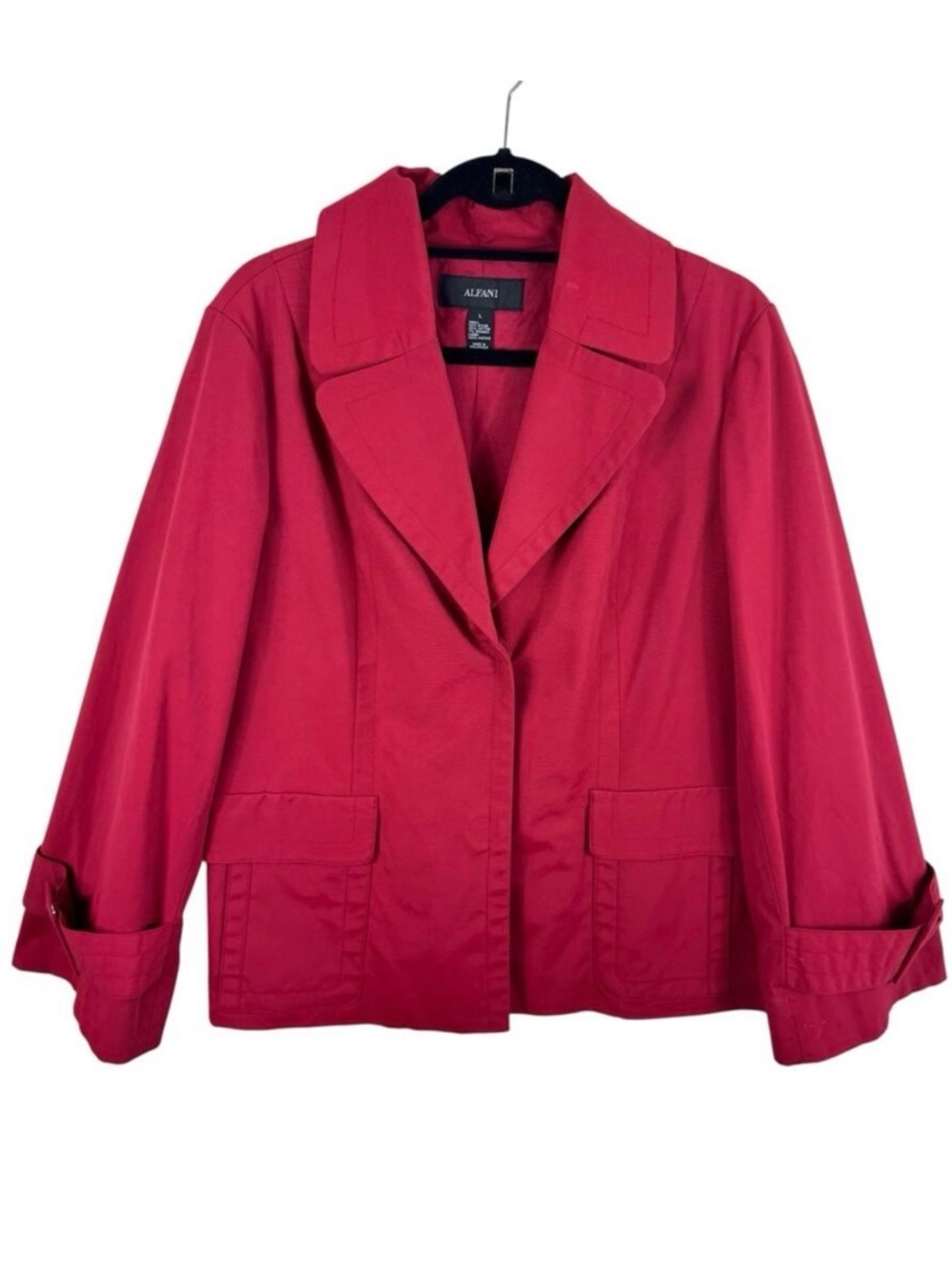 Alfani Red Nylon Cotton Collared Snap Up Lined Spring‎ Fall Jacket Size L